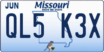 MO license plate QL5K3X