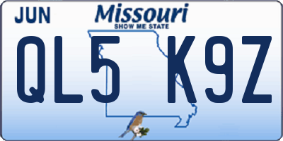 MO license plate QL5K9Z
