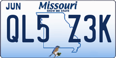MO license plate QL5Z3K