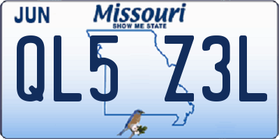MO license plate QL5Z3L