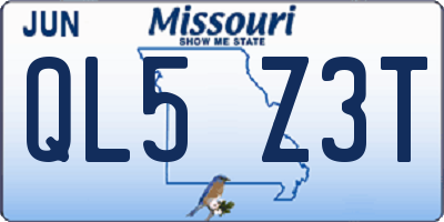 MO license plate QL5Z3T