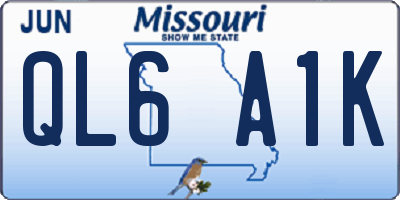 MO license plate QL6A1K