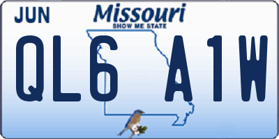 MO license plate QL6A1W