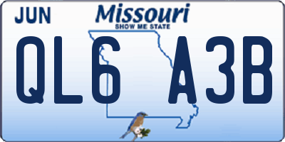 MO license plate QL6A3B