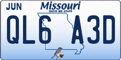 MO license plate QL6A3D