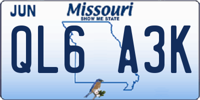 MO license plate QL6A3K