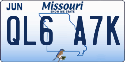 MO license plate QL6A7K