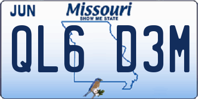 MO license plate QL6D3M