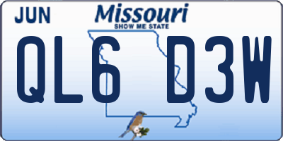 MO license plate QL6D3W