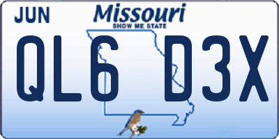 MO license plate QL6D3X