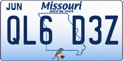 MO license plate QL6D3Z