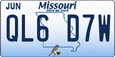 MO license plate QL6D7W