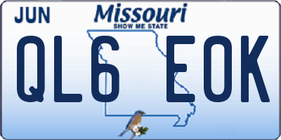 MO license plate QL6E0K