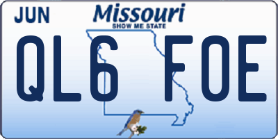 MO license plate QL6F0E