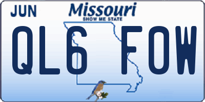 MO license plate QL6F0W