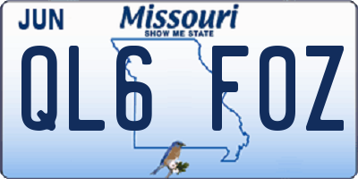 MO license plate QL6F0Z