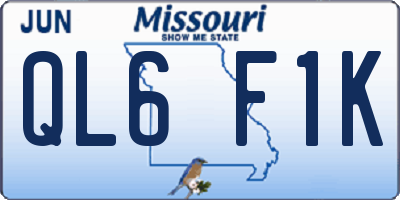 MO license plate QL6F1K
