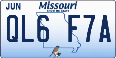 MO license plate QL6F7A