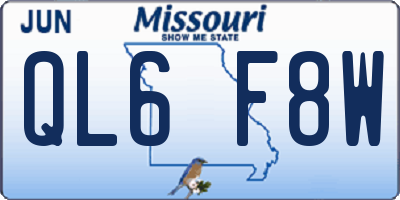 MO license plate QL6F8W