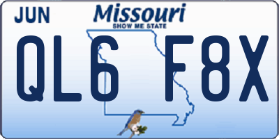 MO license plate QL6F8X