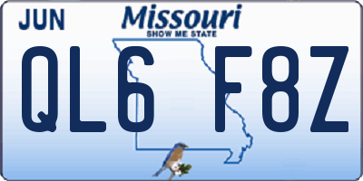 MO license plate QL6F8Z