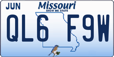 MO license plate QL6F9W