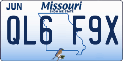 MO license plate QL6F9X