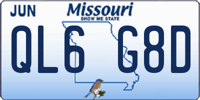 MO license plate QL6G8D