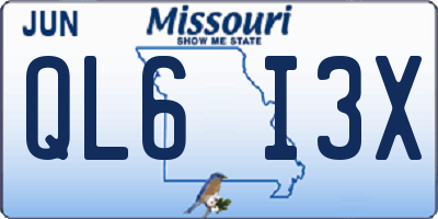 MO license plate QL6I3X