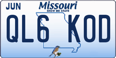 MO license plate QL6K0D