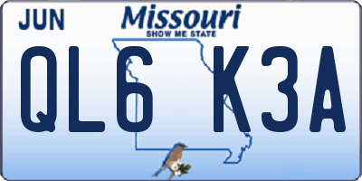 MO license plate QL6K3A