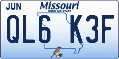 MO license plate QL6K3F