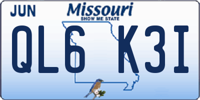 MO license plate QL6K3I