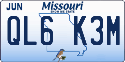 MO license plate QL6K3M