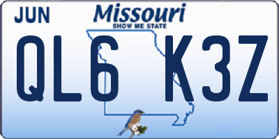MO license plate QL6K3Z