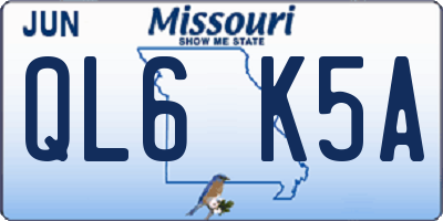 MO license plate QL6K5A