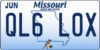 MO license plate QL6L0X
