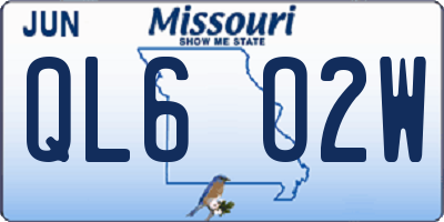 MO license plate QL6O2W
