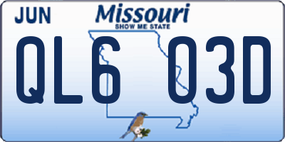 MO license plate QL6O3D