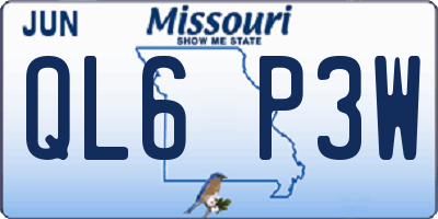 MO license plate QL6P3W