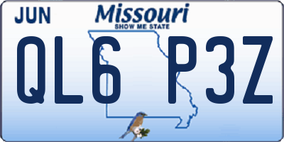 MO license plate QL6P3Z