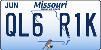 MO license plate QL6R1K