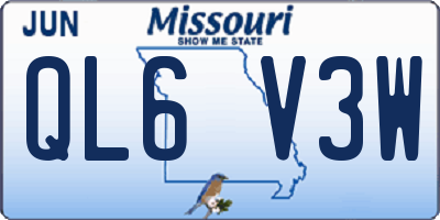 MO license plate QL6V3W