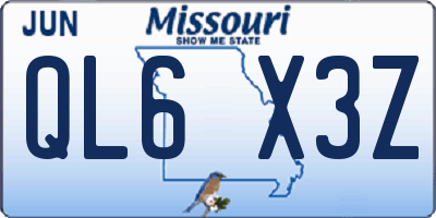 MO license plate QL6X3Z