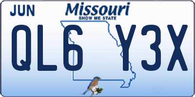 MO license plate QL6Y3X