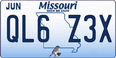 MO license plate QL6Z3X