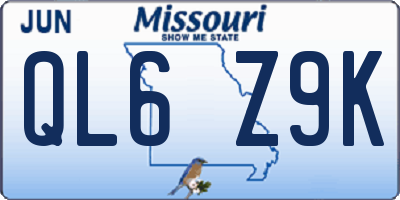 MO license plate QL6Z9K
