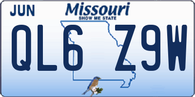 MO license plate QL6Z9W