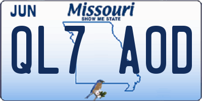 MO license plate QL7A0D