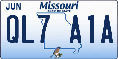 MO license plate QL7A1A